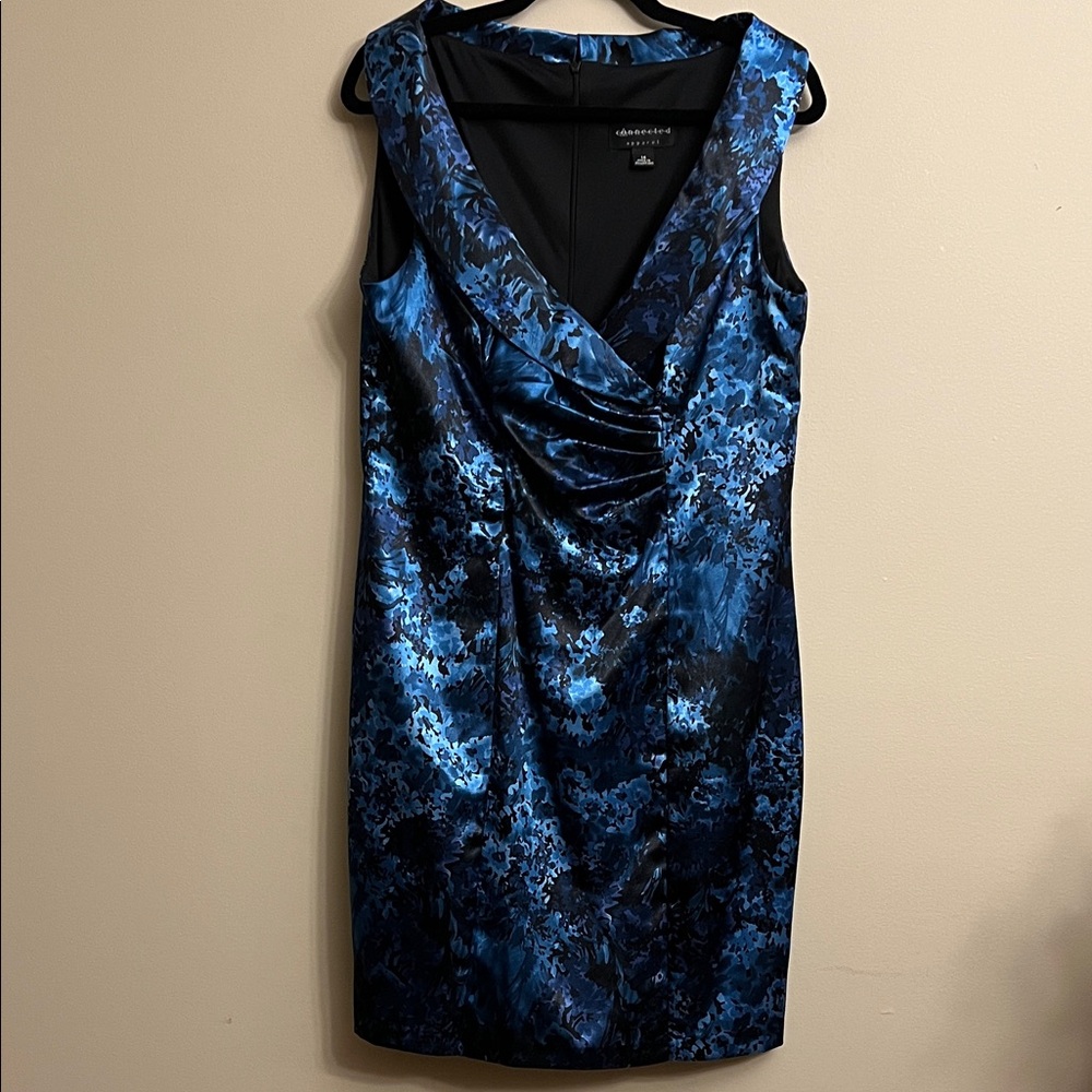 #95 Connected Apparel Black and Blue Floral Mini Dress Size 14